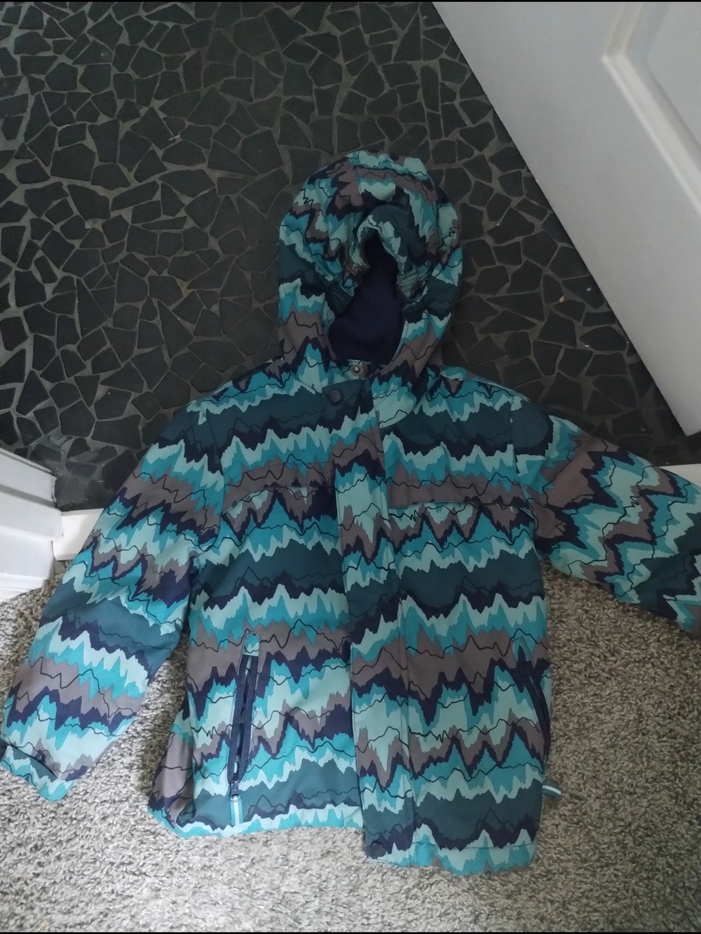 Kids Waterproof Hooded Winter Jacket - Teal Multi Xs 4/5